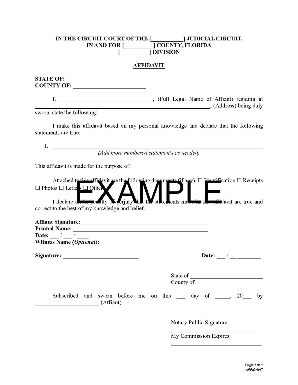 General Affidavit Template – Legal Form | Editable Word & PDF