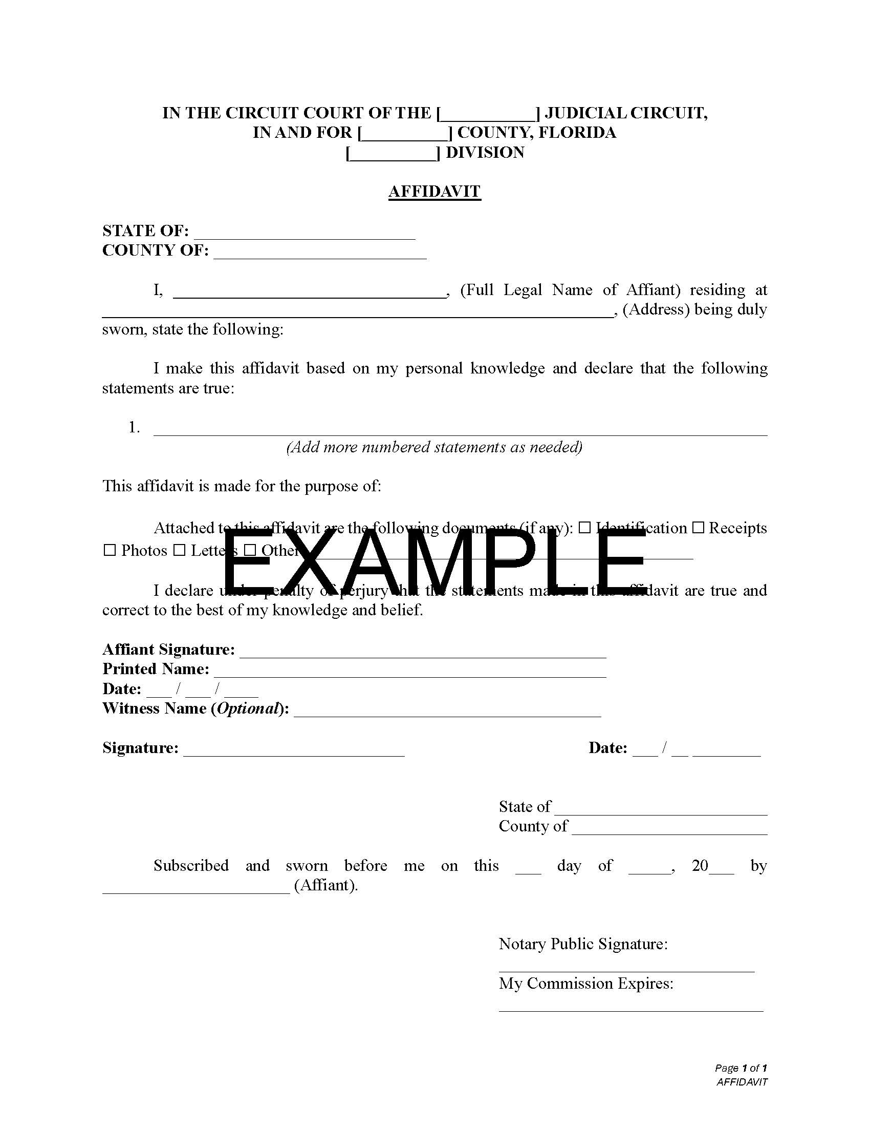 General Affidavit Template – Legal Form | Editable Word & PDF