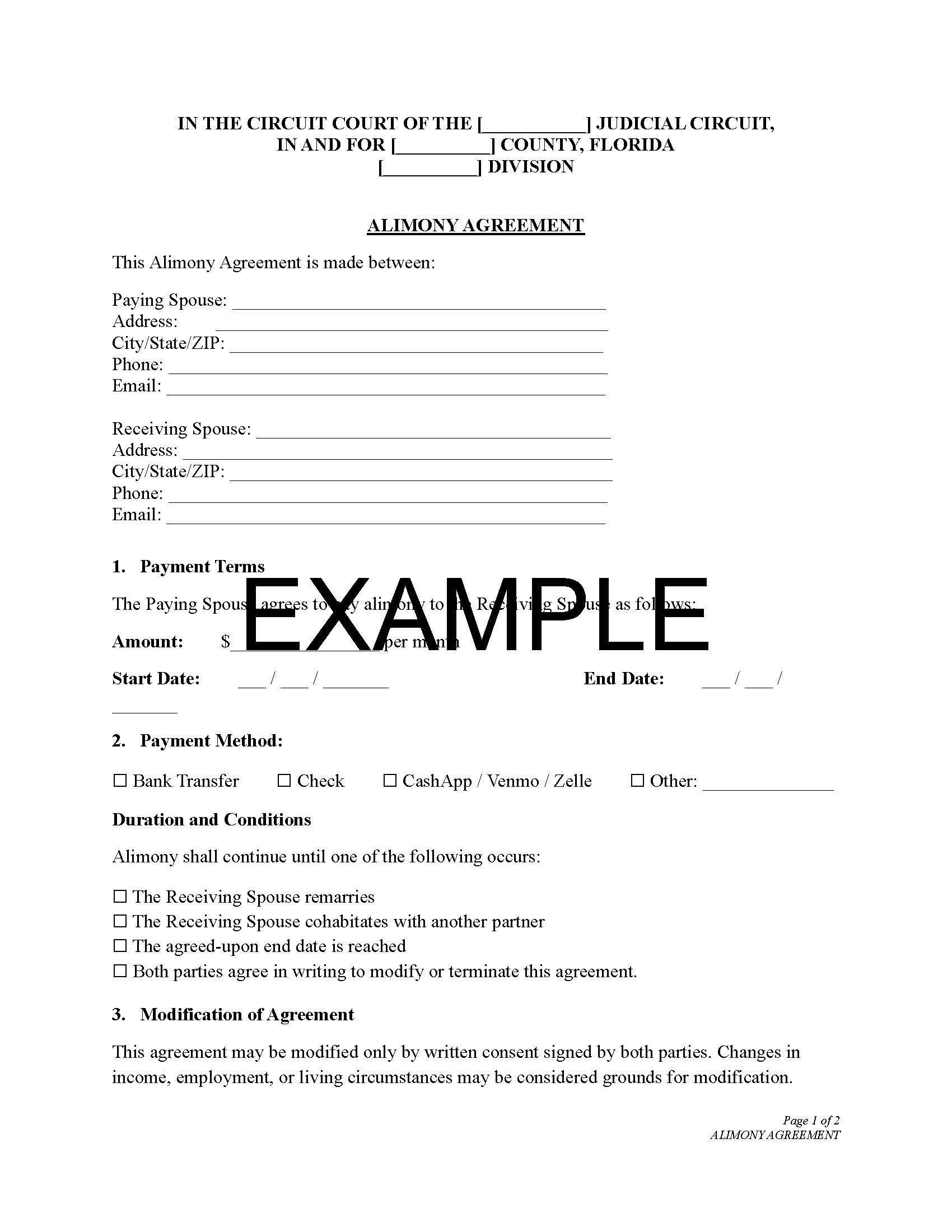 Alimony Agreement with Guide