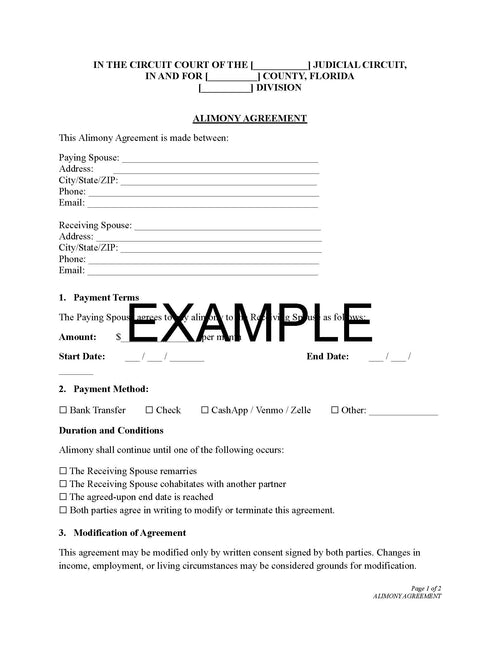 Alimony Agreement Template – Spousal Support Form | Editable Word & PDF