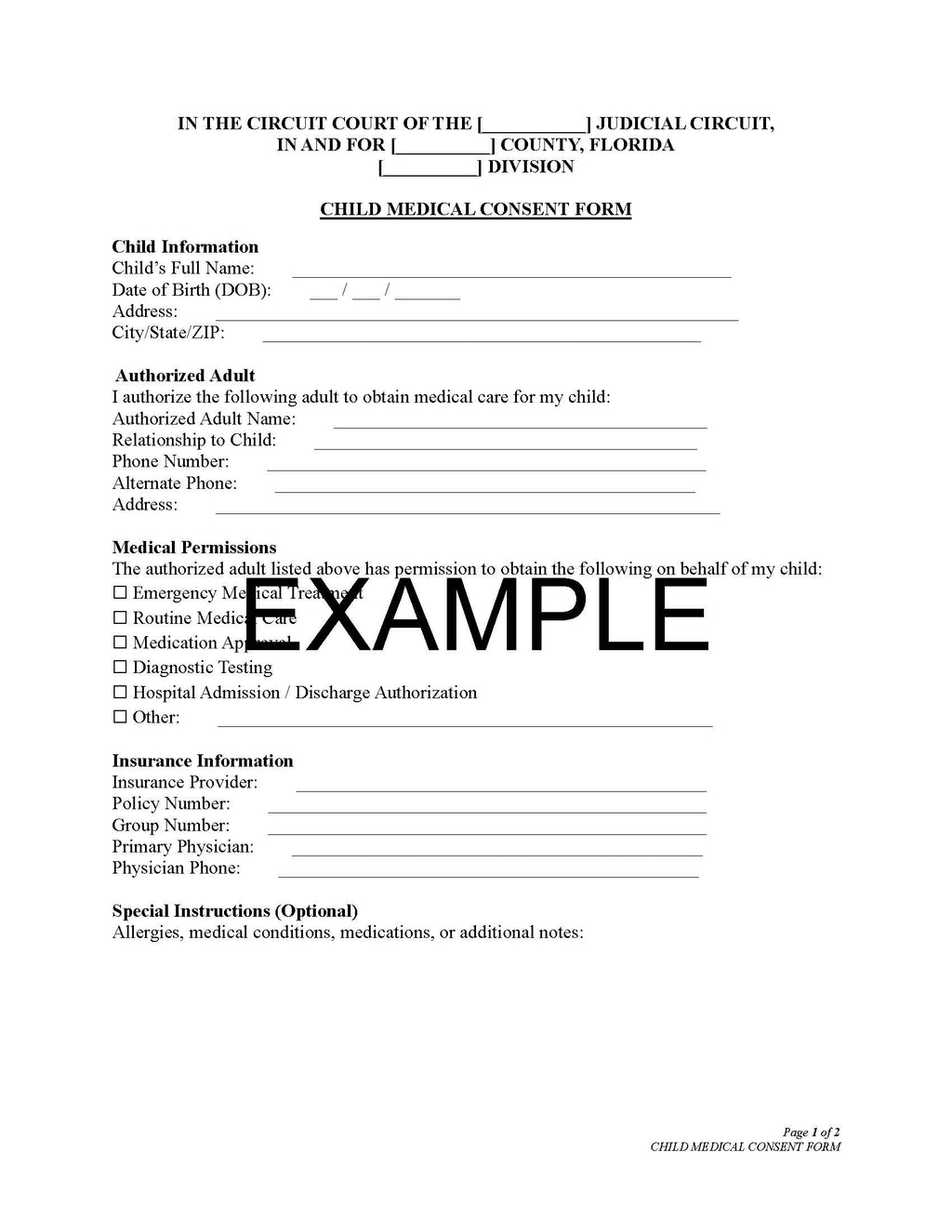 Child Medical Consent Template – Minor Healthcare Authorization | Editable Word & PDF