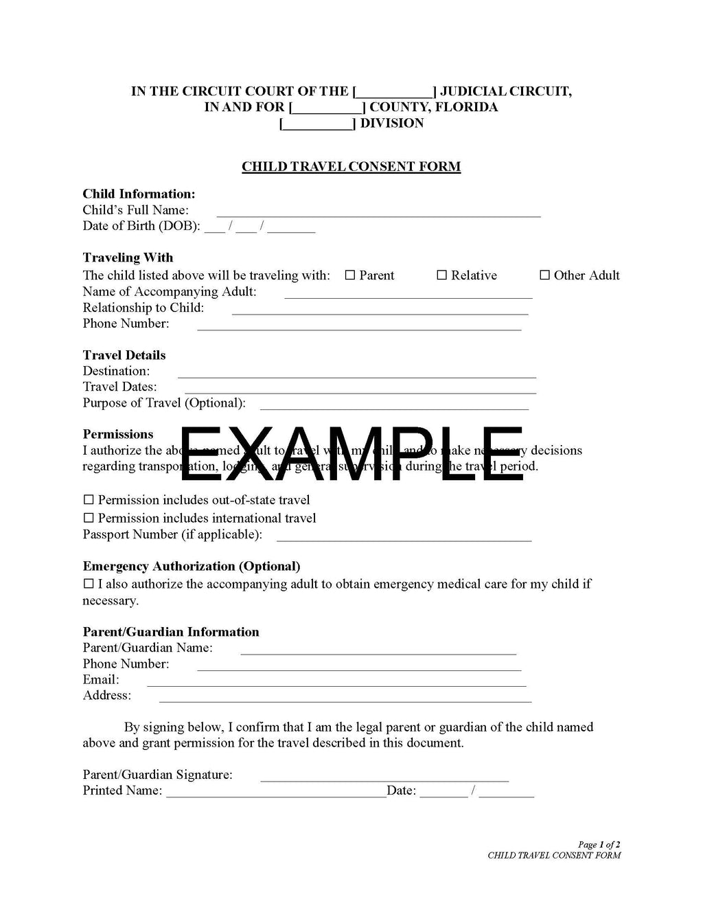 Child Travel Consent Template – Minor Travel Authorization Form | Editable Word & PDF