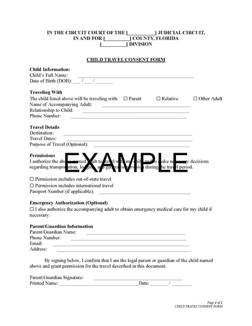 Child Travel Consent Template – Minor Travel Authorization Form | Editable Word & PDF