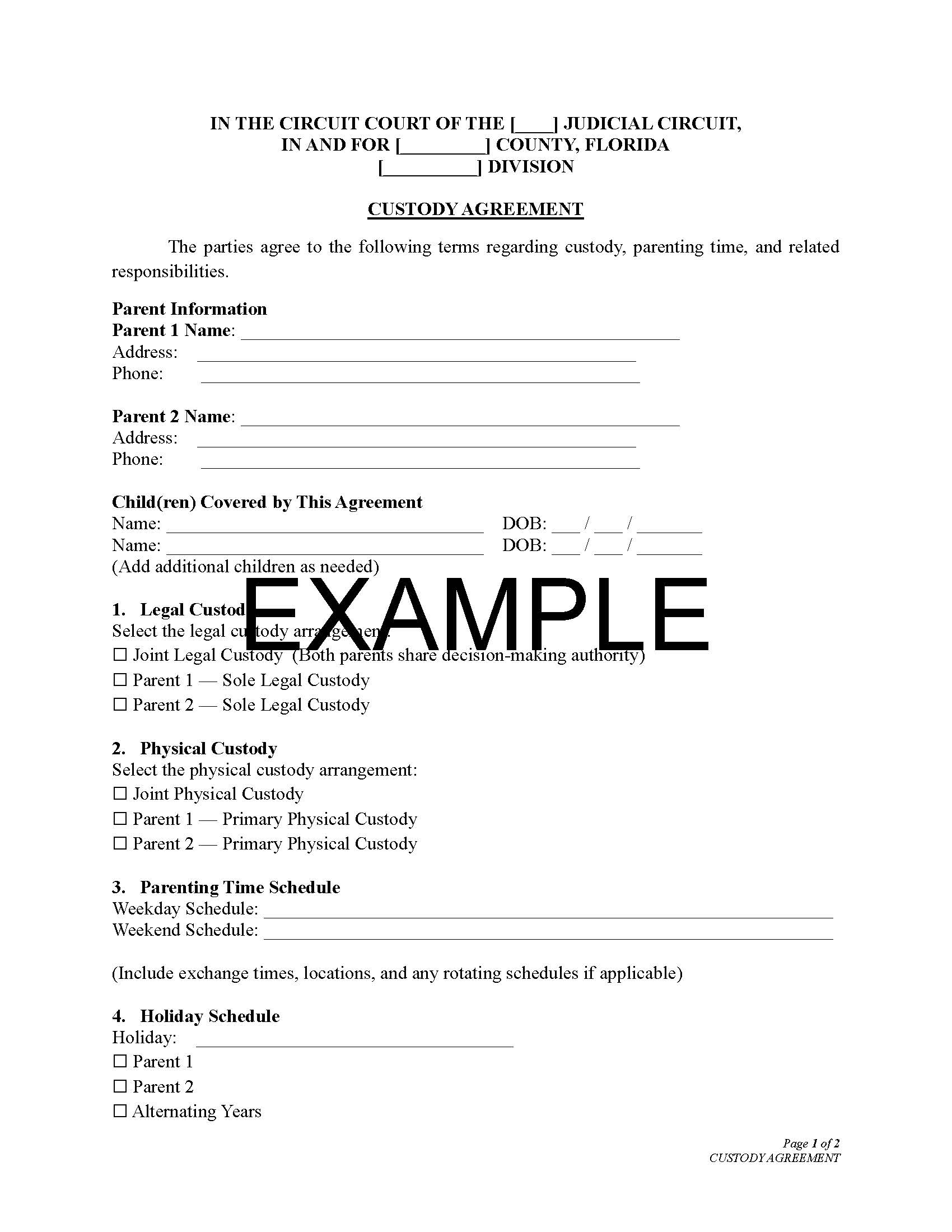 Custody Agreement Template – Child Custody & Visitation Form | Editable Word & PDF