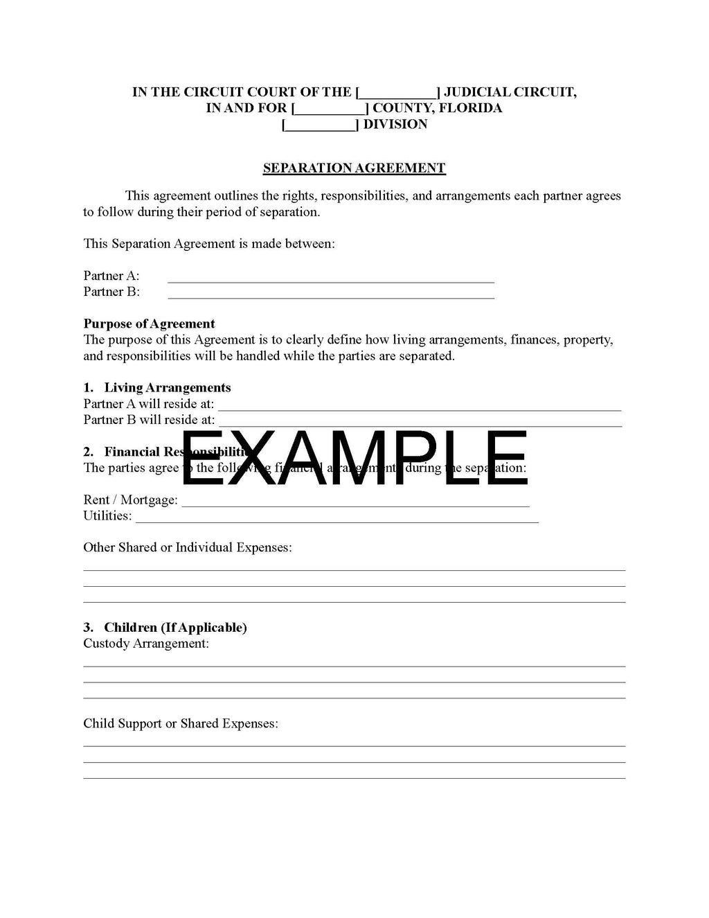 Separation Agreement Template – Legal Marital Separation Form | Editable Word & PDF