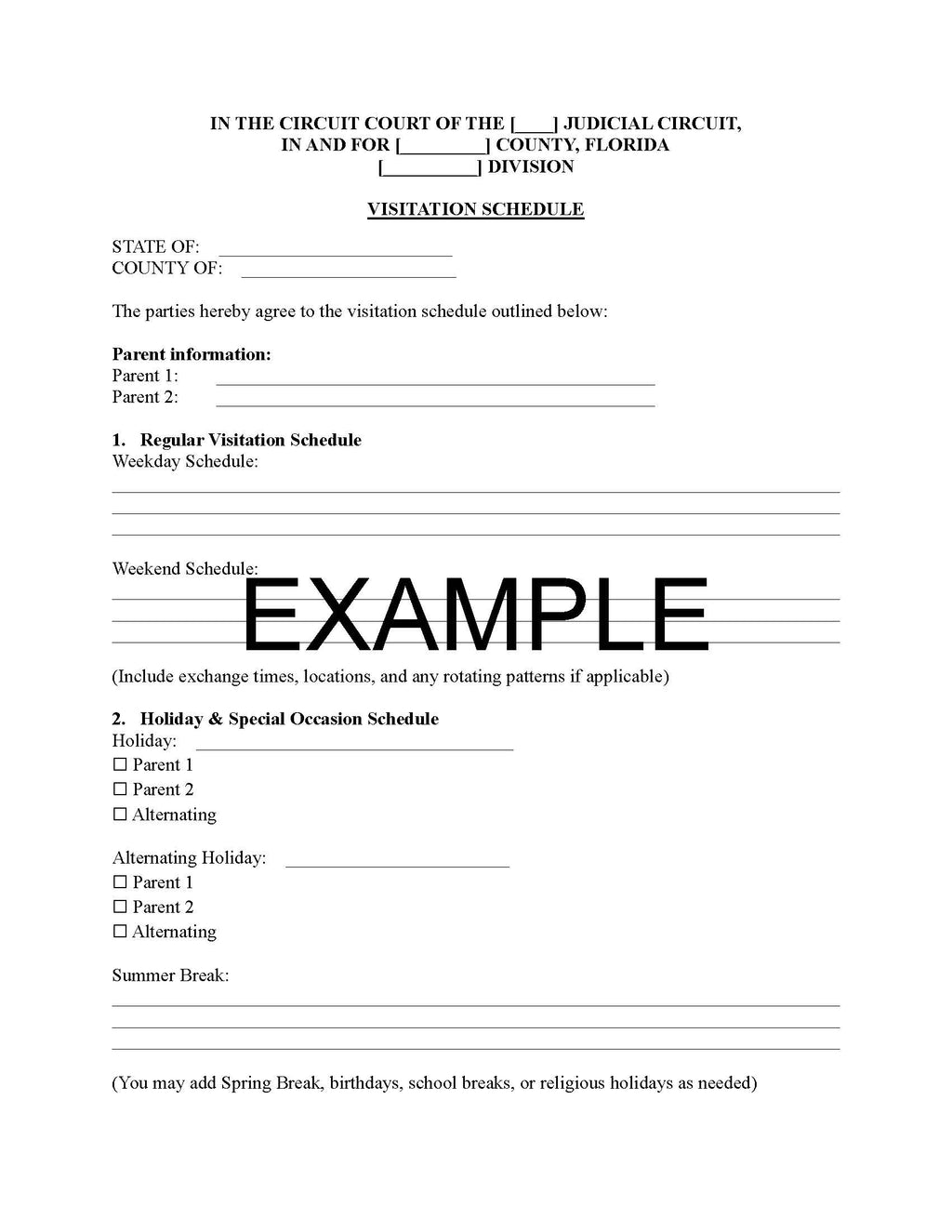 Visitation Schedule Template – Child Visitation Plan Form | Editable Word & PDF