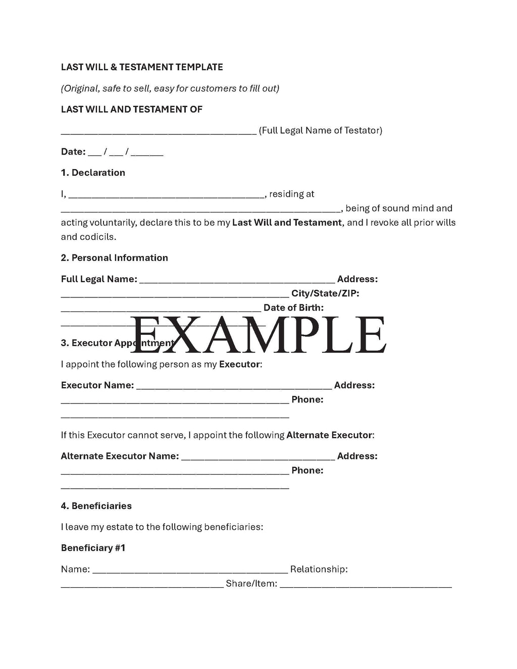 Simple Will Template with Guide
